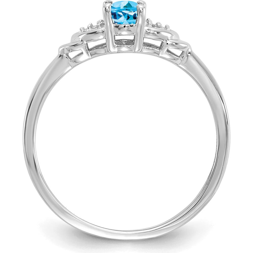 14K White Gold Blue Topaz and Diamond Ring with Oval Swiss Blue Topaz - 0.56 Carat Total Topaz Weight by Oro Pregiato