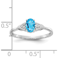 14K White Gold Blue Topaz and Diamond Ring with Oval Swiss Blue Topaz - 0.56 Carat Total Topaz Weight by Oro Pregiato