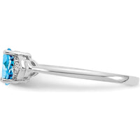 14K White Gold Blue Topaz and Diamond Ring with Oval Swiss Blue Topaz - 0.56 Carat Total Topaz Weight by Oro Pregiato