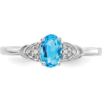 14K White Gold Blue Topaz and Diamond Ring with Oval Swiss Blue Topaz - 0.56 Carat Total Topaz Weight by Oro Pregiato
