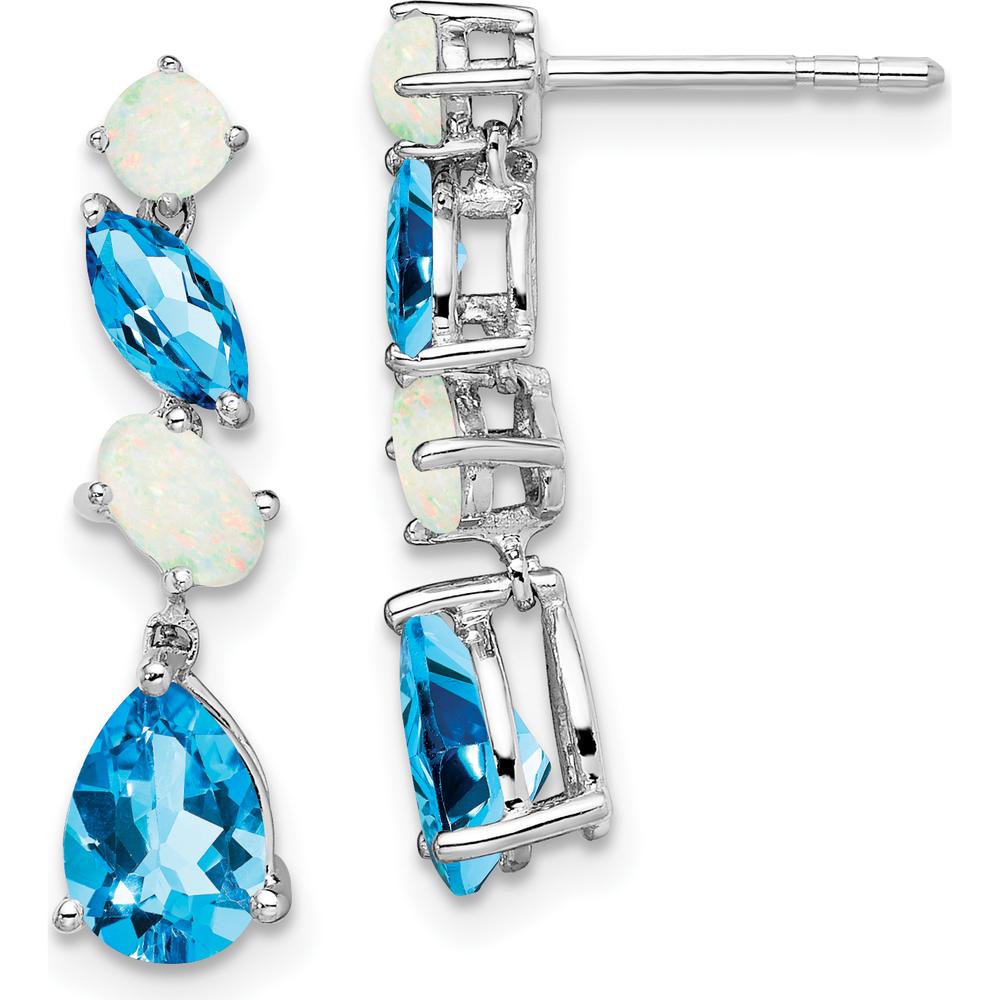 14K White Gold Blue Topaz and Opal Dangle Earrings - 1.42 Carat Total Gem Weight by Monteluci Fine Jewelry