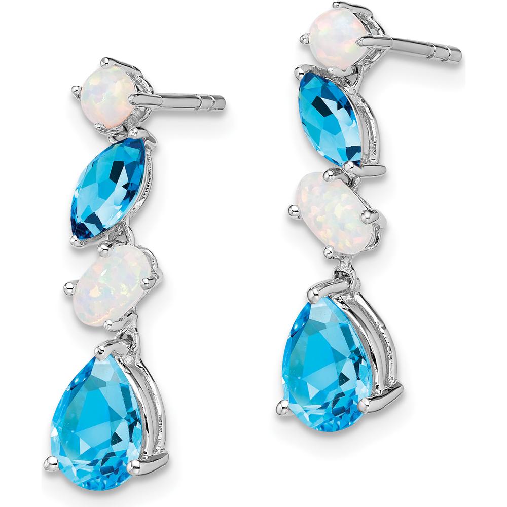 14K White Gold Blue Topaz and Opal Dangle Earrings - 1.42 Carat Total Gem Weight by Monteluci Fine Jewelry