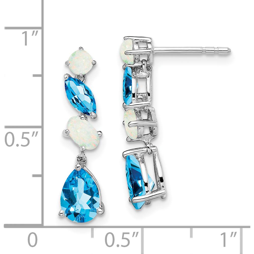 14K White Gold Blue Topaz and Opal Dangle Earrings - 1.42 Carat Total Gem Weight by Monteluci Fine Jewelry