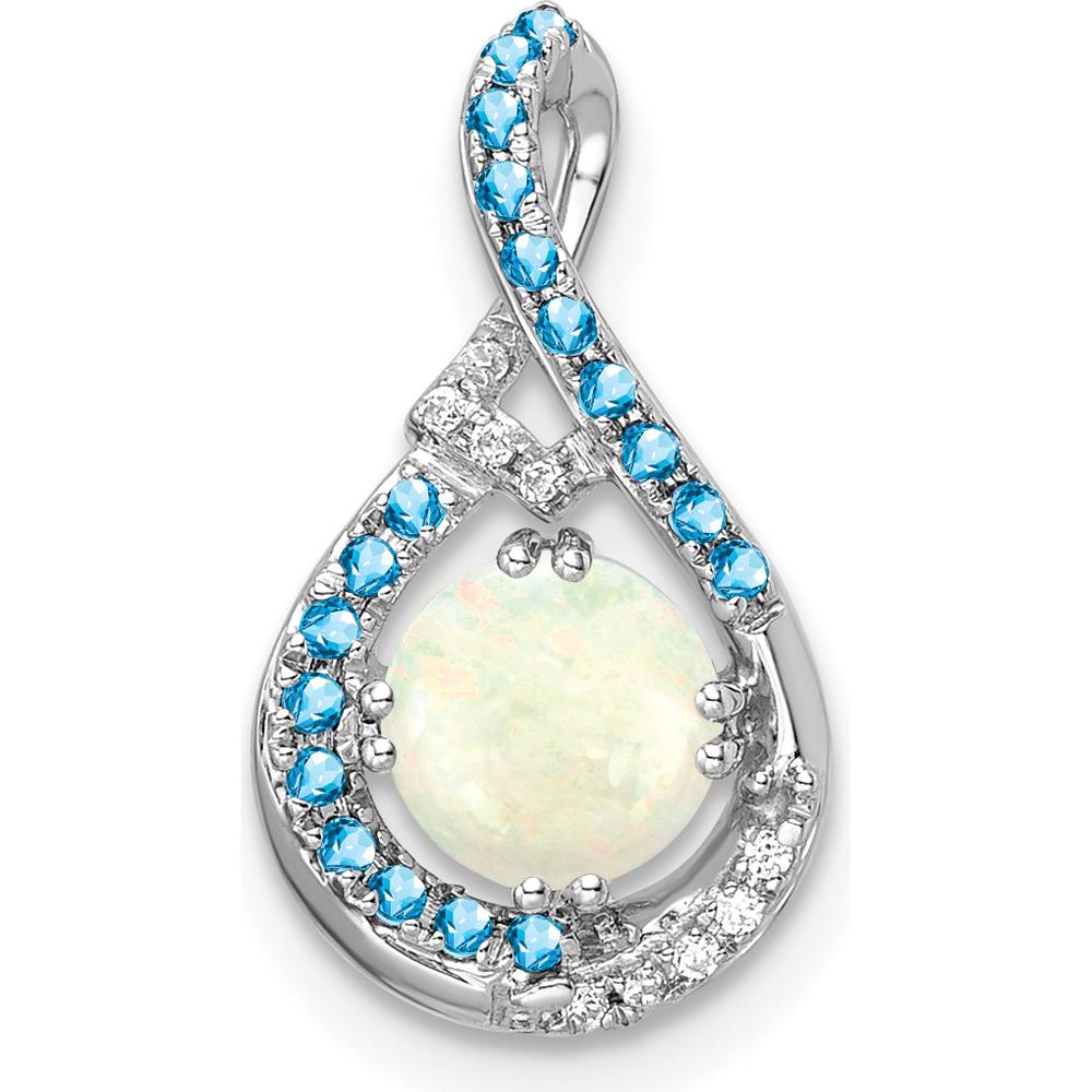 14K White Gold Blue Topaz & Opal Pendant with Diamond Accents - 0.35 Carat Total Opal Weight, 0.12 Carat Total Blue Topaz Weight, 0.003 Carat Total Diamond Weight by Oro Pregiato