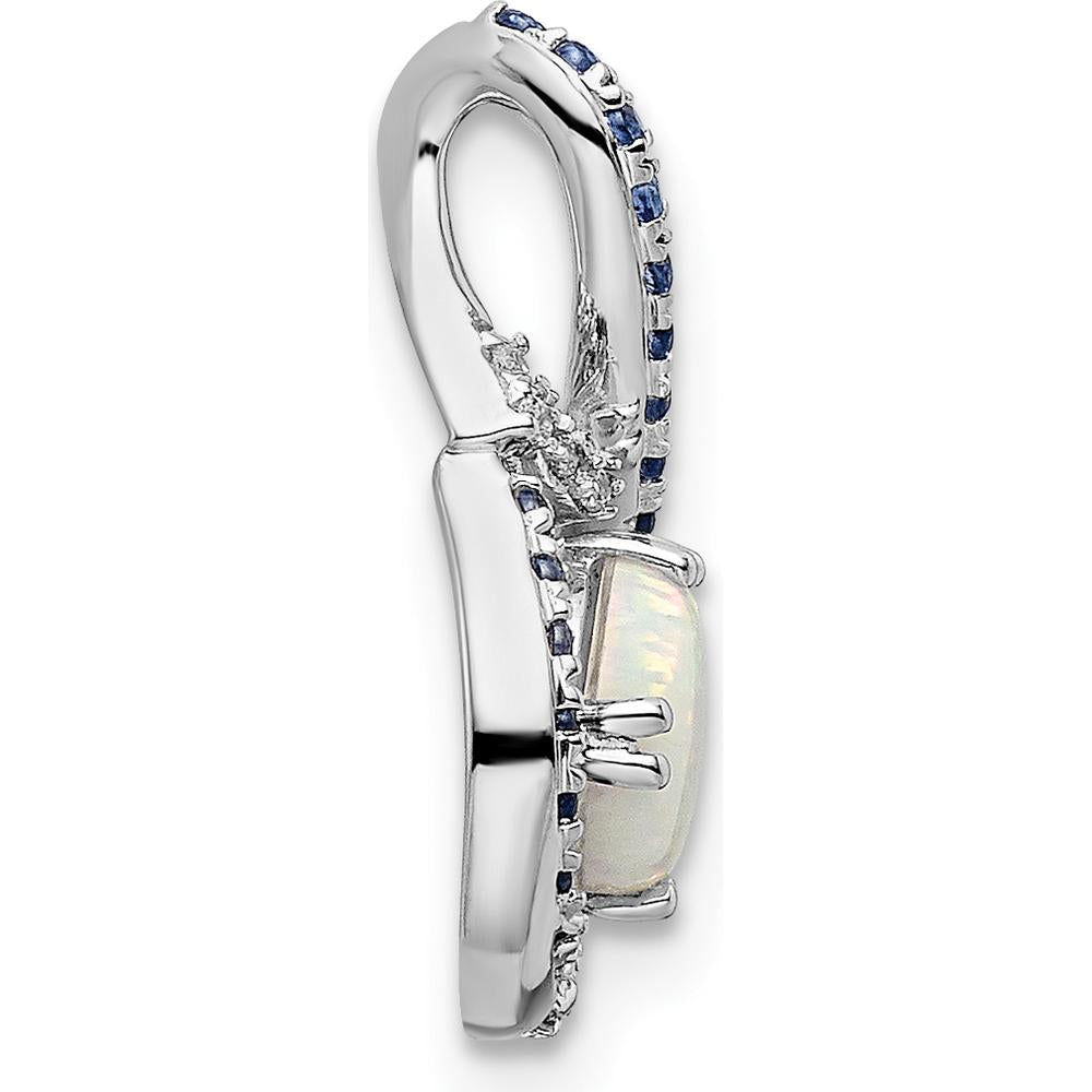 14K White Gold Blue Topaz & Opal Pendant with Diamond Accents - 0.35 Carat Total Opal Weight, 0.12 Carat Total Blue Topaz Weight, 0.003 Carat Total Diamond Weight by Oro Pregiato