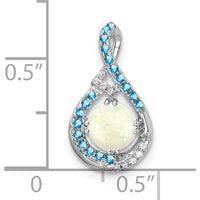 14K White Gold Blue Topaz & Opal Pendant with Diamond Accents - 0.35 Carat Total Opal Weight, 0.12 Carat Total Blue Topaz Weight, 0.003 Carat Total Diamond Weight by Oro Pregiato
