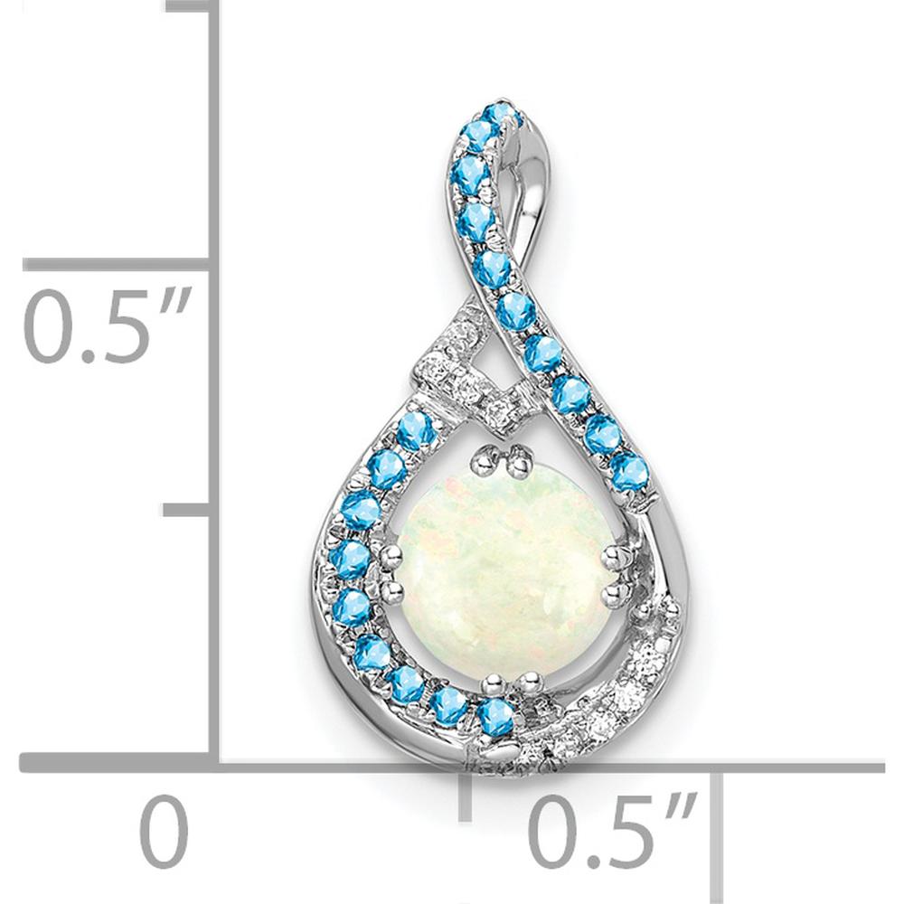 14K White Gold Blue Topaz & Opal Pendant with Diamond Accents - 0.35 Carat Total Opal Weight, 0.12 Carat Total Blue Topaz Weight, 0.003 Carat Total Diamond Weight by Oro Pregiato