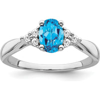 14K White Gold Blue Topaz and Round Diamond Ring - 0.84 Carat Topaz, 0.02 Carat Diamonds by 0