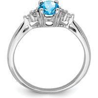 14K White Gold Blue Topaz and Round Diamond Ring - 0.84 Carat Topaz, 0.02 Carat Diamonds by 0