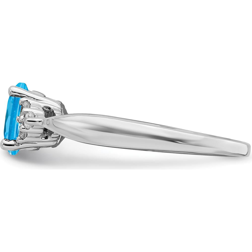 14K White Gold Blue Topaz and Round Diamond Ring - 0.84 Carat Topaz, 0.02 Carat Diamonds by 0