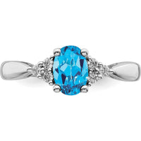 14K White Gold Blue Topaz and Round Diamond Ring - 0.84 Carat Topaz, 0.02 Carat Diamonds by 0