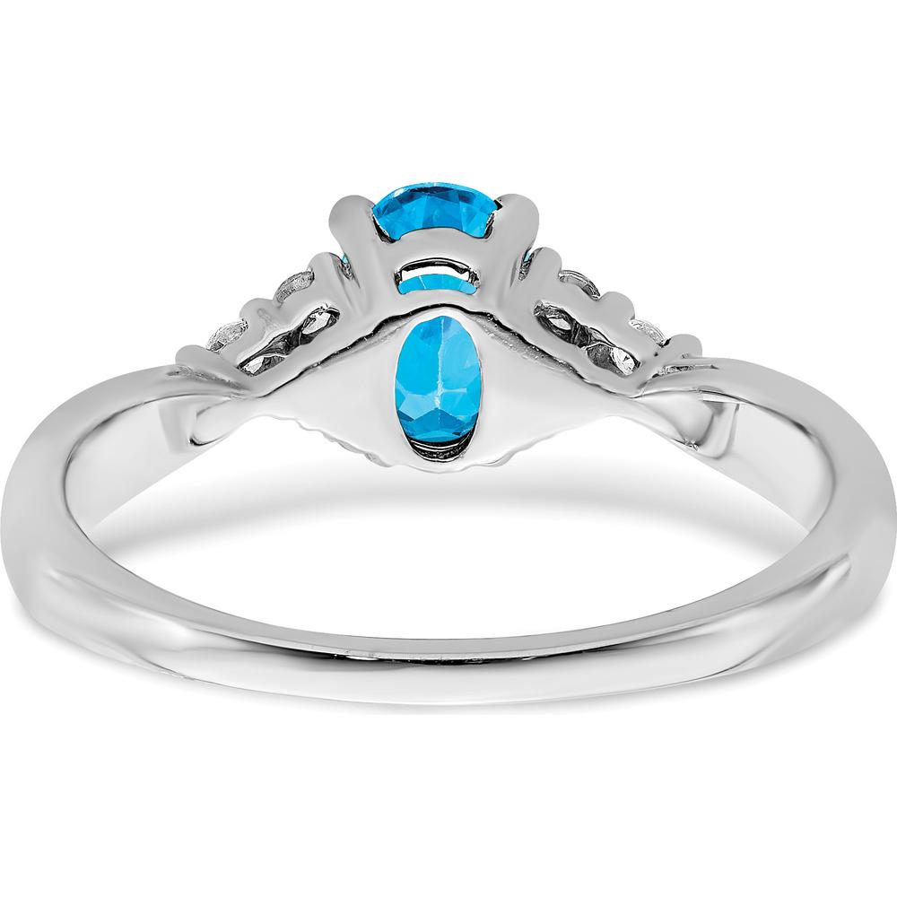 14K White Gold Blue Topaz and Round Diamond Ring - 0.84 Carat Topaz, 0.02 Carat Diamonds by 0