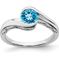 14K White Gold Blue Topaz Bypass Ring with 6mm Round Swiss Blue Topaz - 0.947 Carat Total Gem Weight by 0