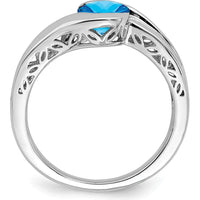 14K White Gold Blue Topaz Bypass Ring with 6mm Round Swiss Blue Topaz - 0.947 Carat Total Gem Weight by 0