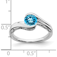 14K White Gold Blue Topaz Bypass Ring with 6mm Round Swiss Blue Topaz - 0.947 Carat Total Gem Weight by 0