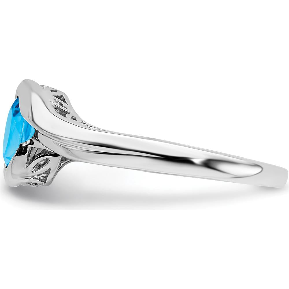 14K White Gold Blue Topaz Bypass Ring with 6mm Round Swiss Blue Topaz - 0.947 Carat Total Gem Weight by 0
