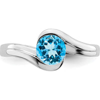 14K White Gold Blue Topaz Bypass Ring with 6mm Round Swiss Blue Topaz - 0.947 Carat Total Gem Weight by 0
