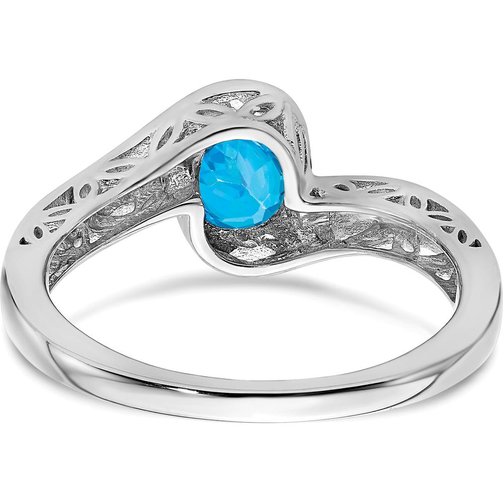 14K White Gold Blue Topaz Bypass Ring with 6mm Round Swiss Blue Topaz - 0.947 Carat Total Gem Weight by 0