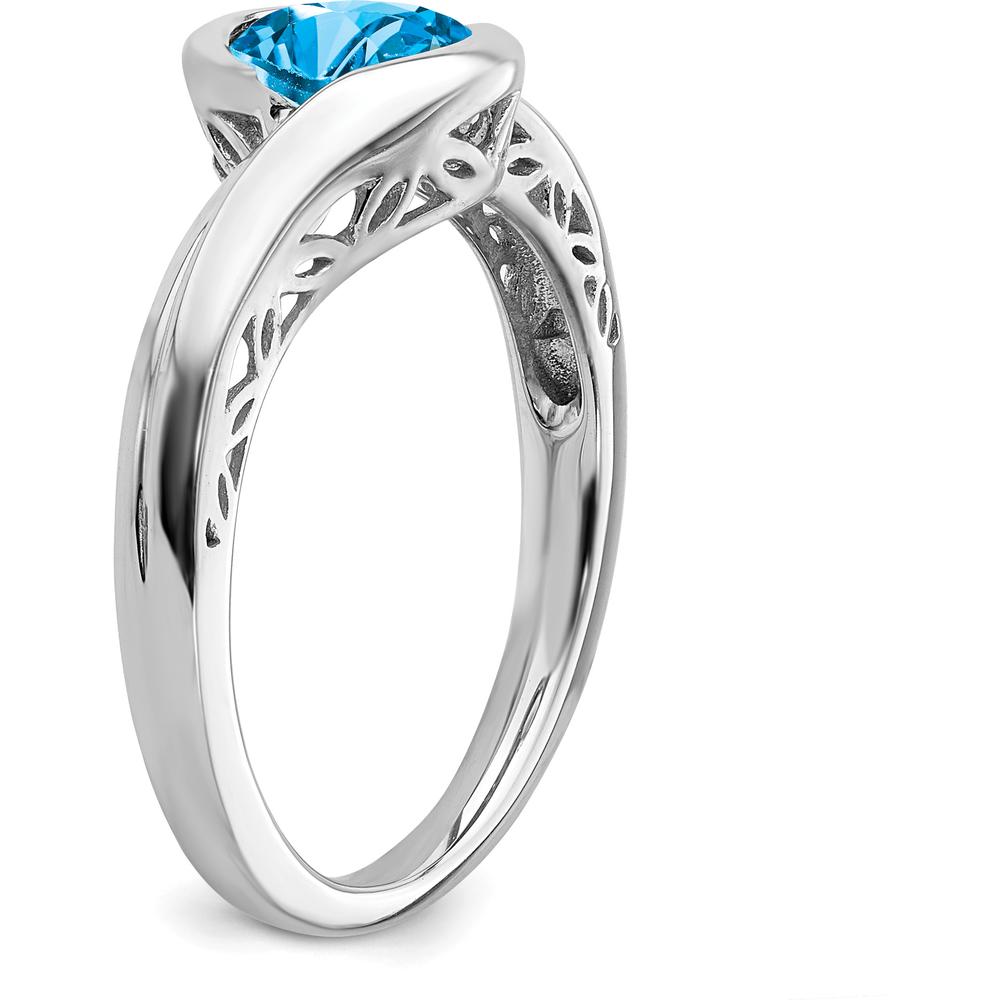 14K White Gold Blue Topaz Bypass Ring with 6mm Round Swiss Blue Topaz - 0.947 Carat Total Gem Weight by 0