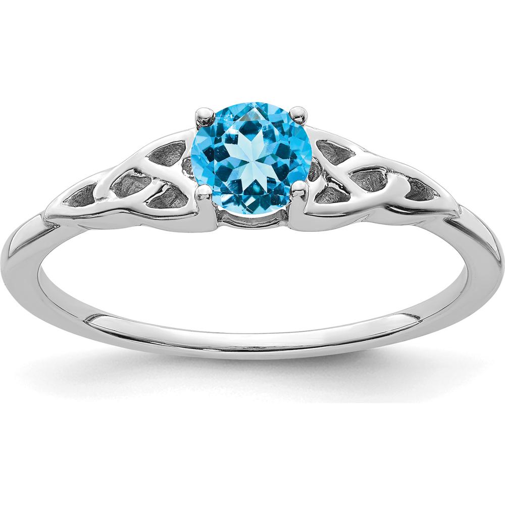 14K White Gold Blue Topaz Celtic Knot Ring with Round Sky Blue Topaz - 4.5mm by 0