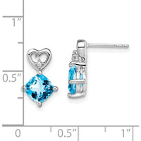14K White Gold Blue Topaz Cushion Cut Heart Drop Earrings with Diamond Accents - 1.25 Carat Blue Topaz Total Weight by Oro Pregiato