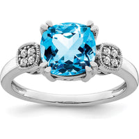 14K White Gold Blue Topaz Cushion Cut Ring with Round Diamond Accents - 2.48 Carat Total Gem Weight by 0