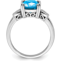 14K White Gold Blue Topaz Cushion Cut Ring with Round Diamond Accents - 2.48 Carat Total Gem Weight by 0
