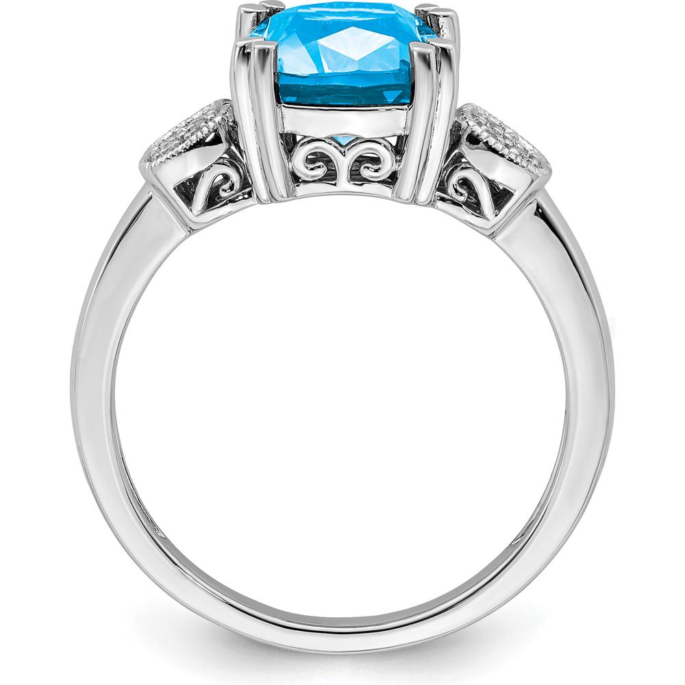 14K White Gold Blue Topaz Cushion Cut Ring with Round Diamond Accents - 2.48 Carat Total Gem Weight by 0