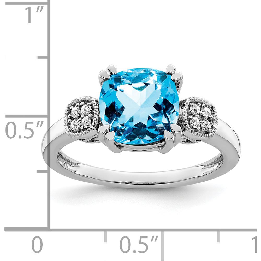 14K White Gold Blue Topaz Cushion Cut Ring with Round Diamond Accents - 2.48 Carat Total Gem Weight by 0