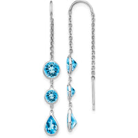 14K White Gold Blue Topaz Dangle Threader Earrings - 1.5 Carat Total Blue Topaz Weight by Monteluci Fine Jewelry