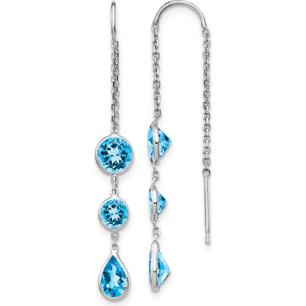 14K White Gold Blue Topaz Dangle Threader Earrings - 1.5 Carat Total Blue Topaz Weight by Monteluci Fine Jewelry