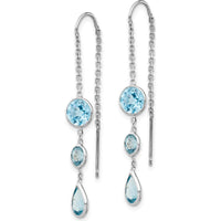 14K White Gold Blue Topaz Dangle Threader Earrings - 1.5 Carat Total Blue Topaz Weight by Monteluci Fine Jewelry