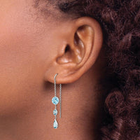 14K White Gold Blue Topaz Dangle Threader Earrings - 1.5 Carat Total Blue Topaz Weight by Monteluci Fine Jewelry