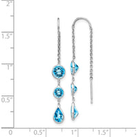 14K White Gold Blue Topaz Dangle Threader Earrings - 1.5 Carat Total Blue Topaz Weight by Monteluci Fine Jewelry