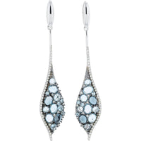14K White Gold Blue Topaz Drop Earrings with Diamond Halo - 2.50 Carat Total Blue Topaz Weight, 0.35 Carat Total Diamond Weight