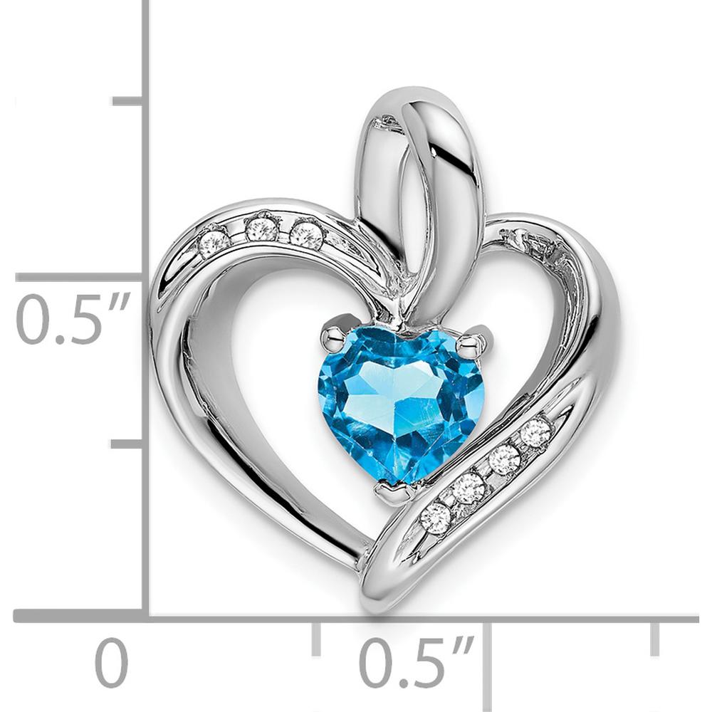 14K White Gold Blue Topaz Heart Pendant with Round Diamonds - 1.00 Carat Total Gem Weight by Lumare Gioia