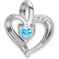 14K White Gold Blue Topaz Heart Pendant with Round Diamonds - 1.00 Carat Total Gem Weight by Lumare Gioia