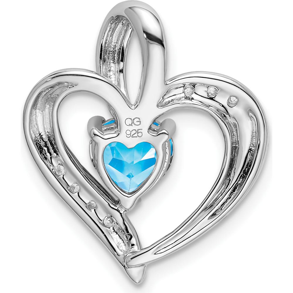 14K White Gold Blue Topaz Heart Pendant with Round Diamonds - 1.00 Carat Total Gem Weight by Lumare Gioia