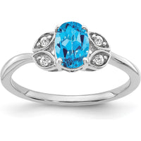 14K White Gold Blue Topaz Oval and Diamond Accent Ring - 0.844 Carat Swiss Blue Topaz and 0.015 Carat Total Diamond Weight by 0