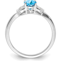 14K White Gold Blue Topaz Oval and Diamond Accent Ring - 0.844 Carat Swiss Blue Topaz and 0.015 Carat Total Diamond Weight by 0