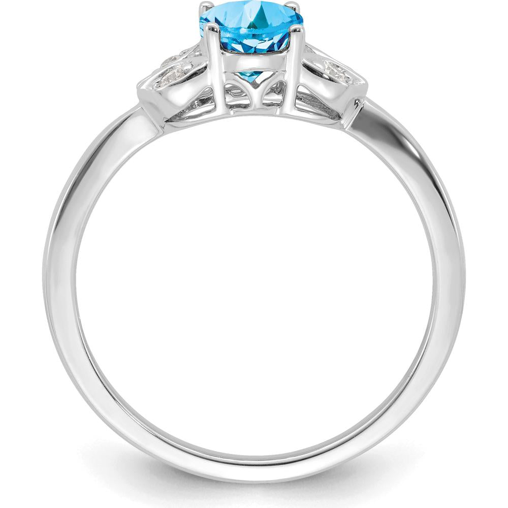 14K White Gold Blue Topaz Oval and Diamond Accent Ring - 0.844 Carat Swiss Blue Topaz and 0.015 Carat Total Diamond Weight by 0