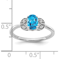 14K White Gold Blue Topaz Oval and Diamond Accent Ring - 0.844 Carat Swiss Blue Topaz and 0.015 Carat Total Diamond Weight by 0