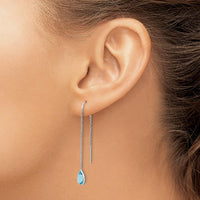 14K White Gold Blue Topaz Pear Bezel Threader Earrings - 1.60 Carat Total Blue Topaz Weight by Monteluci Fine Jewelry