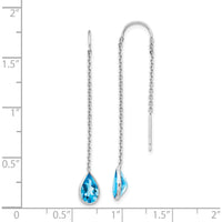 14K White Gold Blue Topaz Pear Bezel Threader Earrings - 1.60 Carat Total Blue Topaz Weight by Monteluci Fine Jewelry