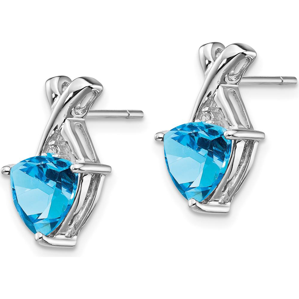 14K White Gold Blue Topaz Trillion Drop Earrings with White Topaz Accents - 1.86 Carat Total Gem Weight by Monteluci Fine Jewelry