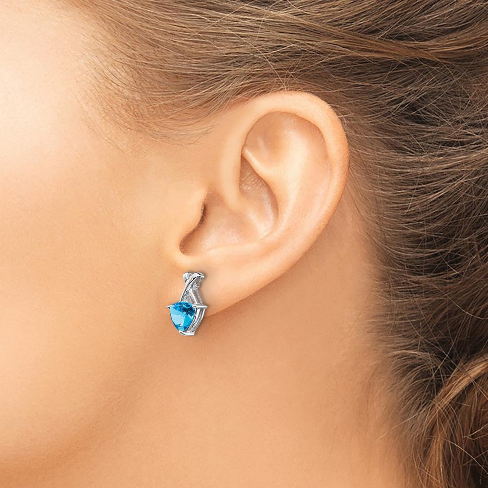 14K White Gold Blue Topaz Trillion Drop Earrings with White Topaz Accents - 1.86 Carat Total Gem Weight by Monteluci Fine Jewelry