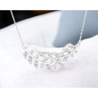 14K White Gold Botanical Leaf Motif Necklace with Prong-Set Round Diamonds - 0.50 Carat Total Diamond Weight - Royal Jewelry