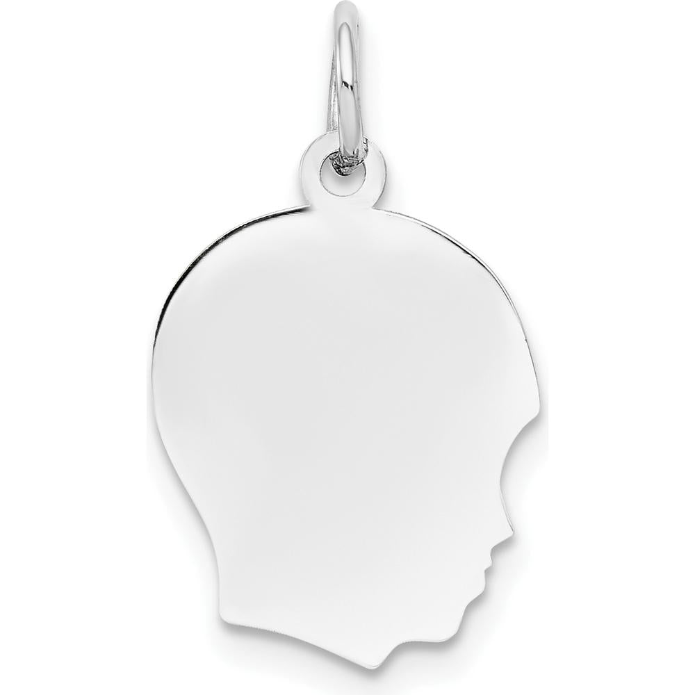 14K White Gold Boy Charm Pendant, Engravable, Polished Finish by Oro Pregiato