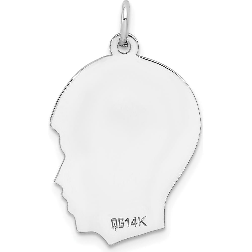 14K White Gold Boy Charm with Polished Finish - Engravable, Right-Facing Design by Oro Pregiato