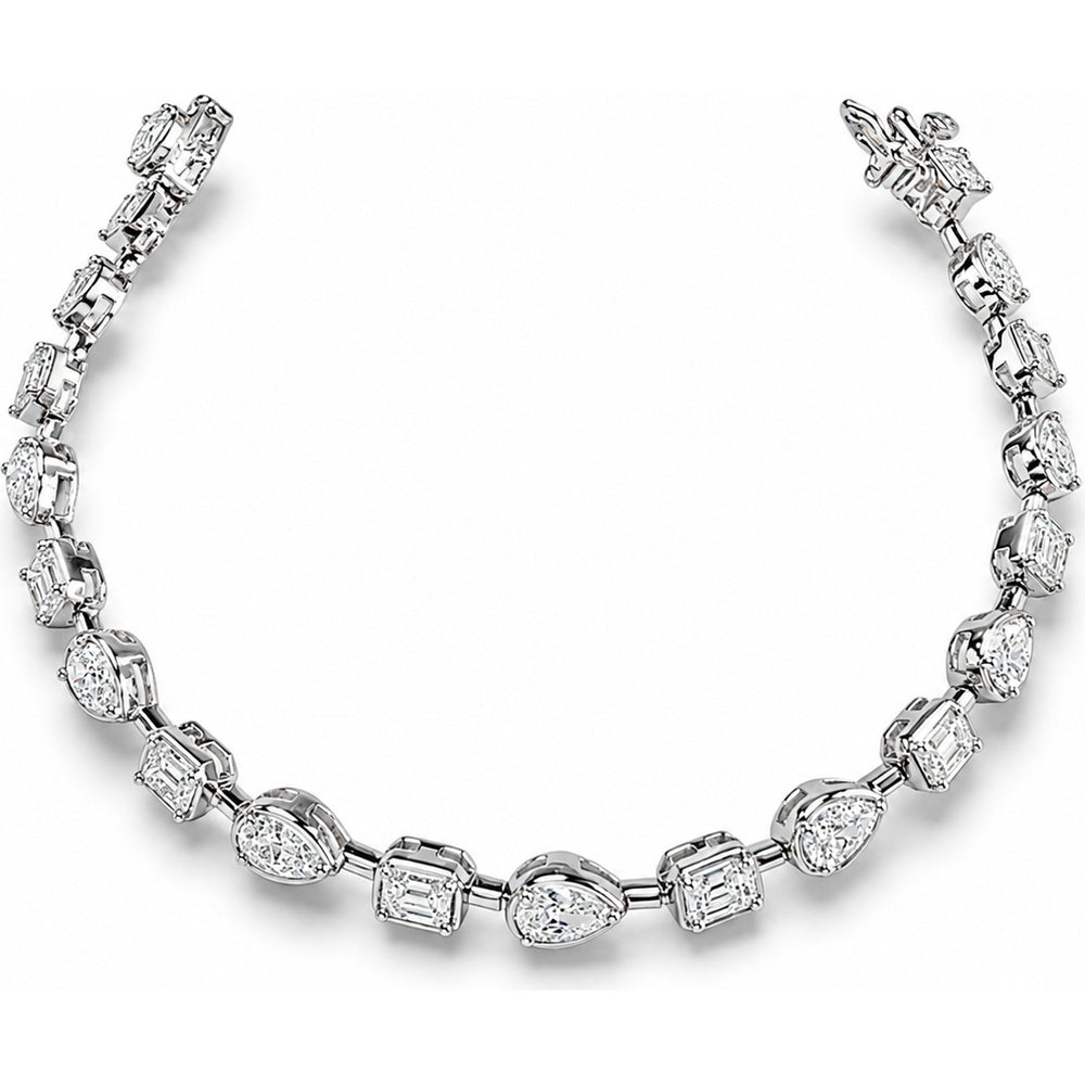 14K White Gold Bracelet with Alternating Pear and Emerald Cut Diamonds - 6.08 Carat Total Diamond Weight by Auriventus
